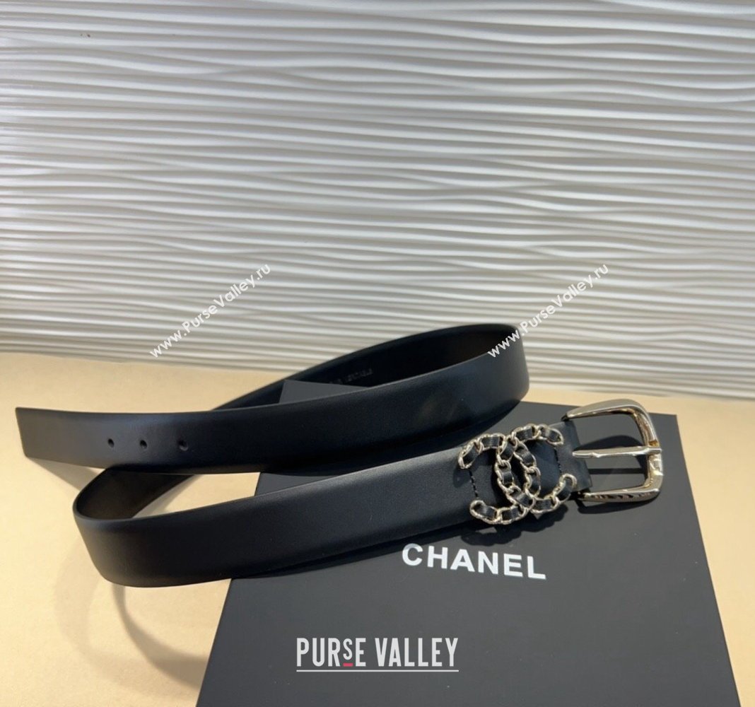 Chanel Classic Calfskin Belt 3cm with Chain CC Black/Gold 2024 CH102202 (99-241022062)