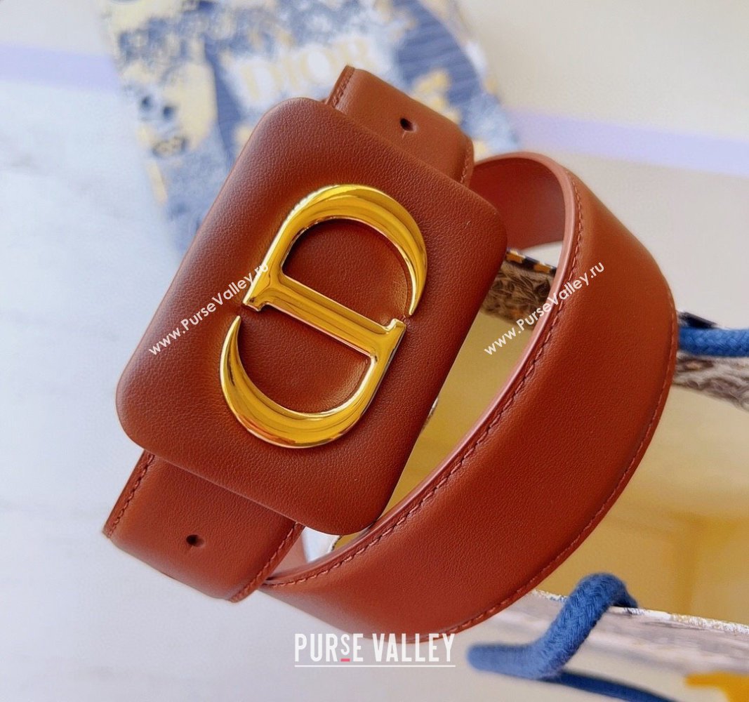 Dior Bobby Calfskin Belt 3.4cm with CD Buckle Brown 2024 (99-241022002)