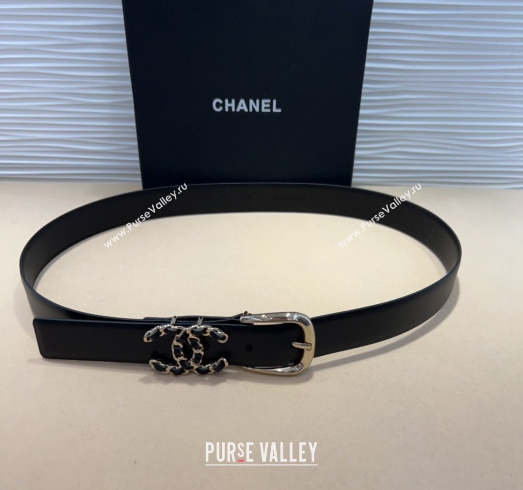 Chanel Classic Calfskin Belt 3cm with Chain CC Black/Gold 2024 CH102202 (99-241022062)