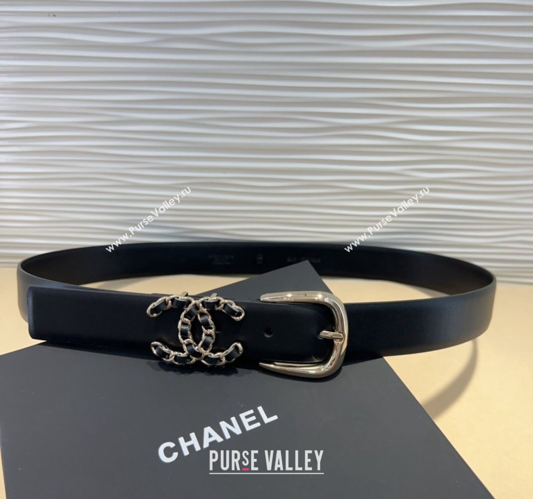 Chanel Classic Calfskin Belt 3cm with Chain CC Black/Gold 2024 CH102202 (99-241022062)