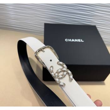 Chanel Classic Calfskin Belt 3cm with Chain CC White/Gold 2024 CH102202 (99-241022063)