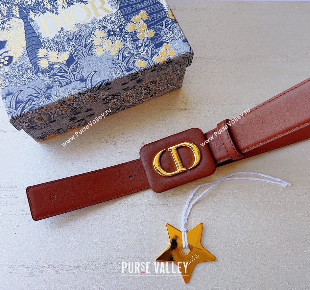 Dior Bobby Calfskin Belt 3.4cm with CD Buckle Brown 2024 (99-241022002)