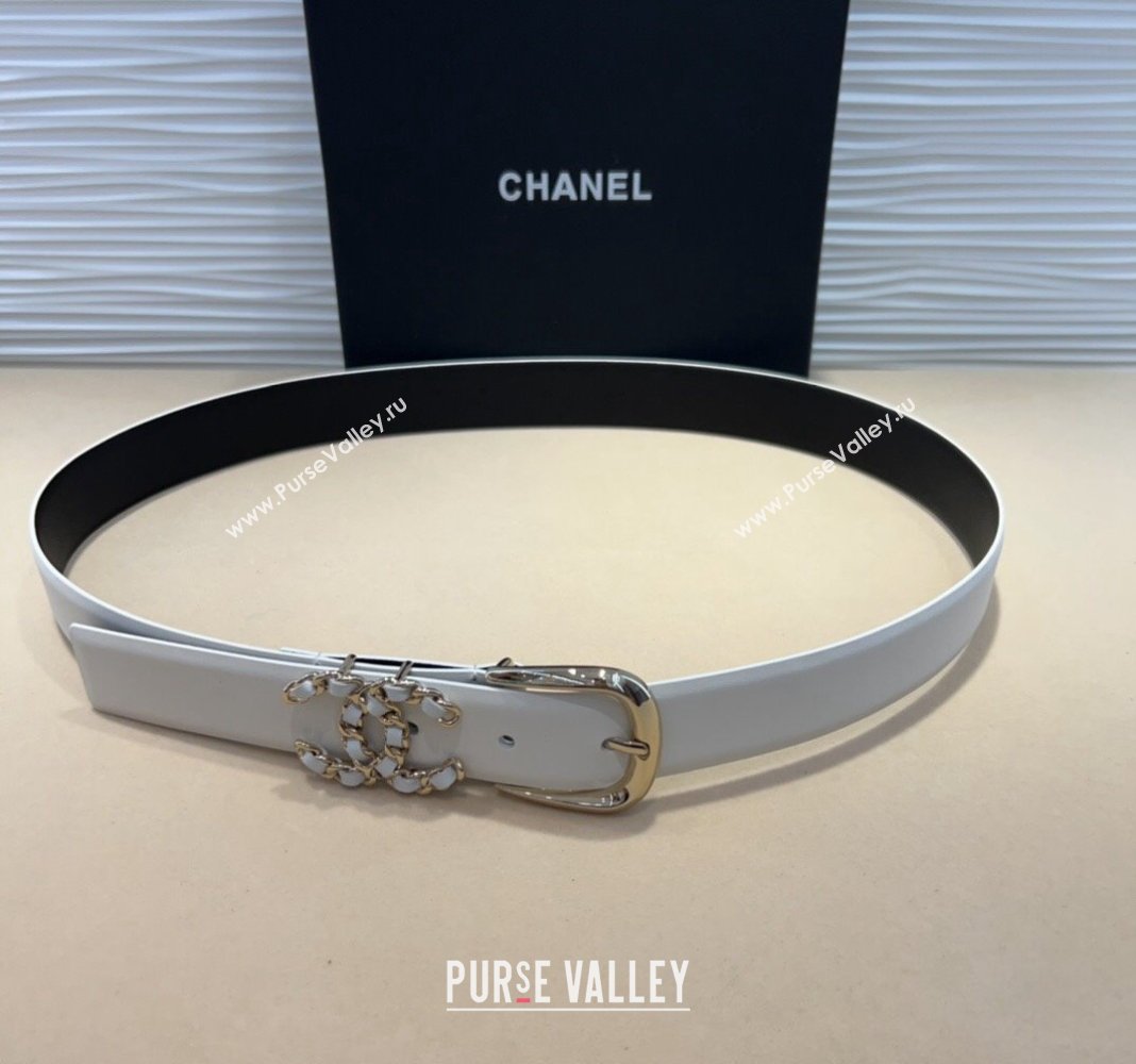 Chanel Classic Calfskin Belt 3cm with Chain CC White/Gold 2024 CH102202 (99-241022063)