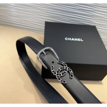 Chanel Classic Calfskin Belt 3cm with Chain CC Black/Silver 2024 CH102202 (99-241022064)