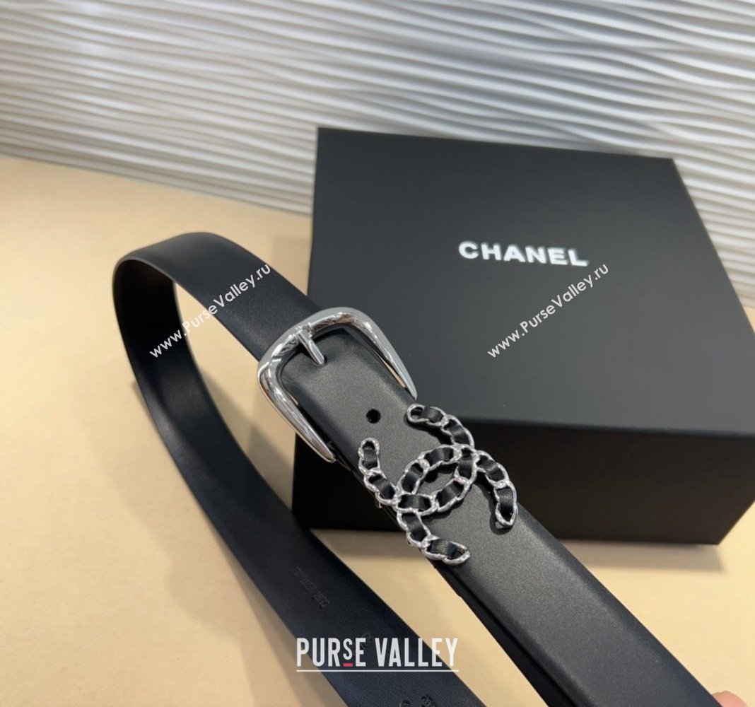 Chanel Classic Calfskin Belt 3cm with Chain CC Black/Silver 2024 CH102202 (99-241022064)