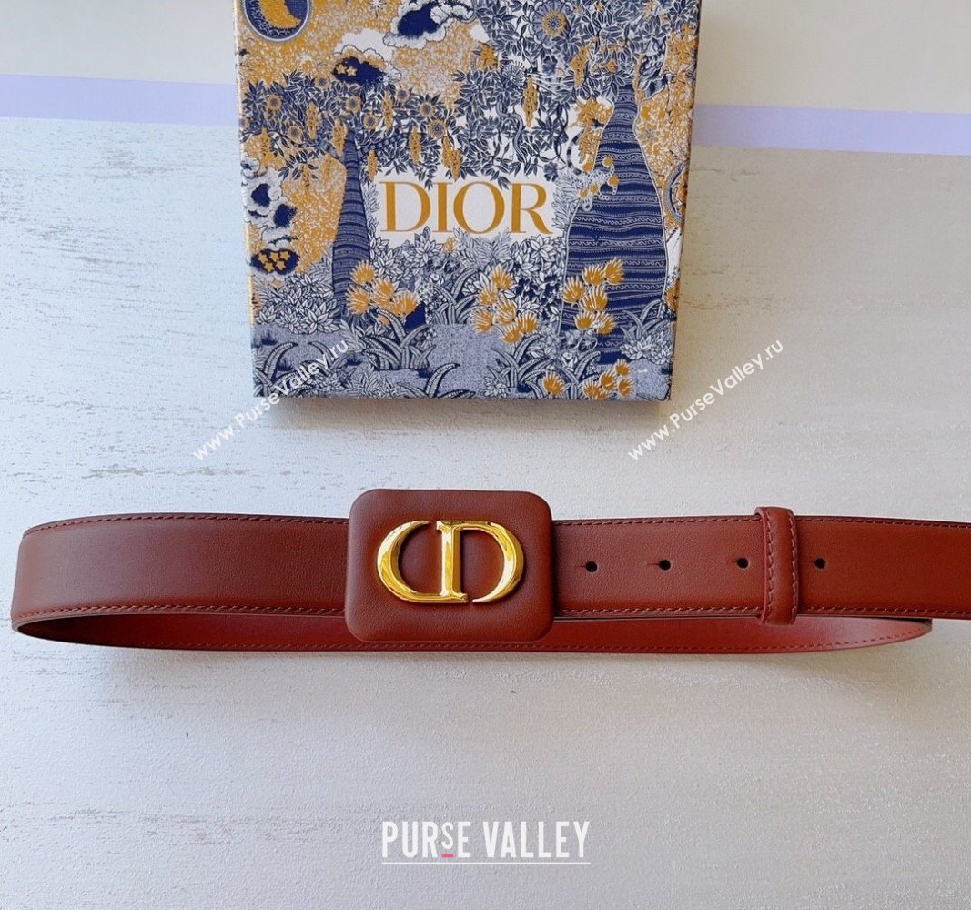 Dior Bobby Calfskin Belt 3.4cm with CD Buckle Brown 2024 (99-241022002)