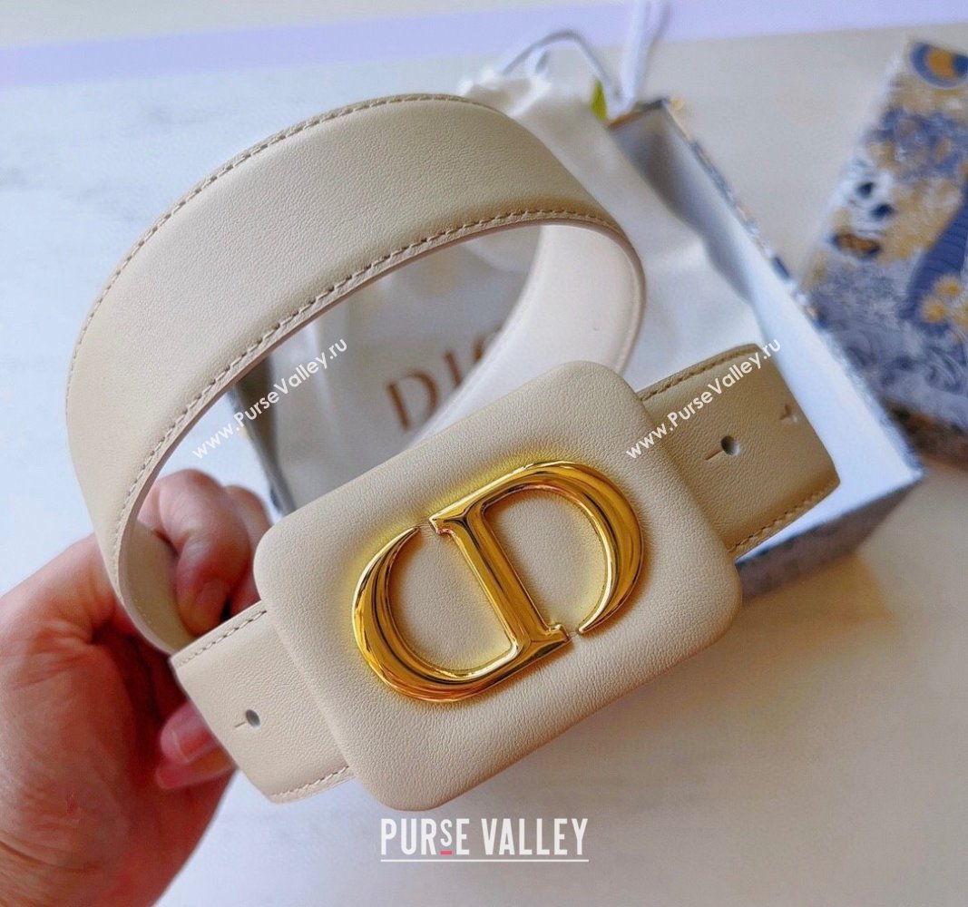 Dior Bobby Calfskin Belt 3.4cm with CD Buckle White 2024 (99-241022003)