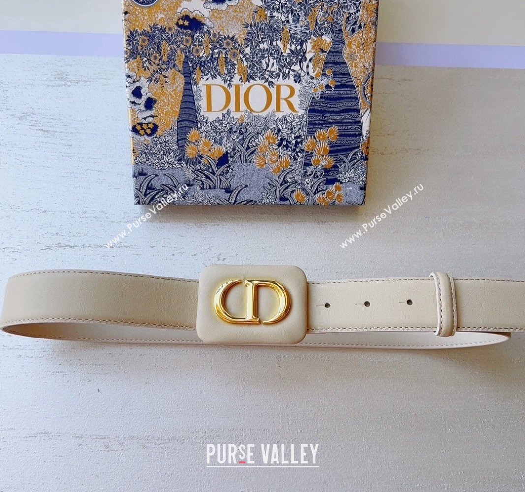 Dior Bobby Calfskin Belt 3.4cm with CD Buckle White 2024 (99-241022003)