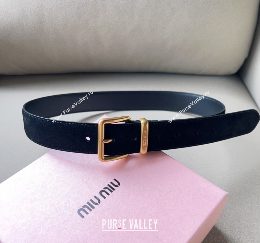 Miu Miu Suede Belt 3.4cm with Pin Buckle Black 2024 MM102202 (99-241022050)