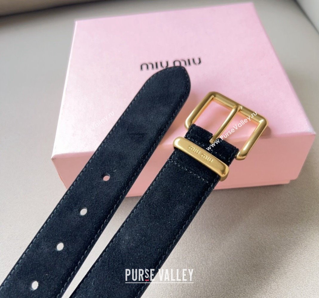 Miu Miu Suede Belt 3.4cm with Pin Buckle Black 2024 MM102202 (99-241022050)