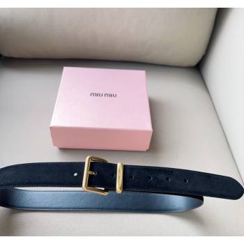 Miu Miu Suede Belt 3.4cm with Pin Buckle Black 2024 MM102202 (99-241022050)