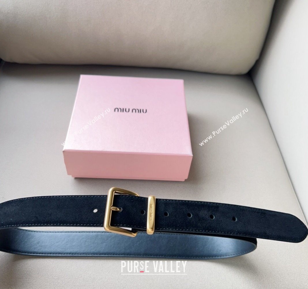 Miu Miu Suede Belt 3.4cm with Pin Buckle Black 2024 MM102202 (99-241022050)