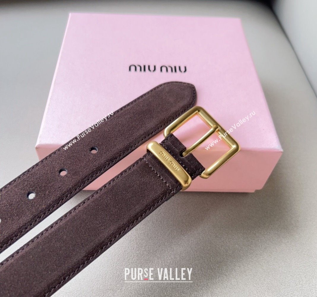 Miu Miu Suede Belt 3.4cm with Pin Buckle Brown 2024 MM102202 (99-241022051)