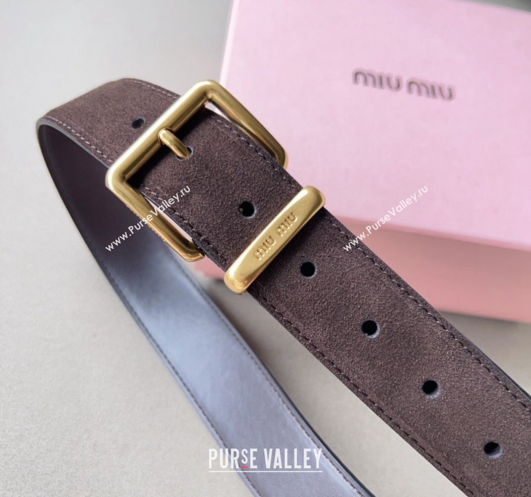 Miu Miu Suede Belt 3.4cm with Pin Buckle Brown 2024 MM102202 (99-241022051)