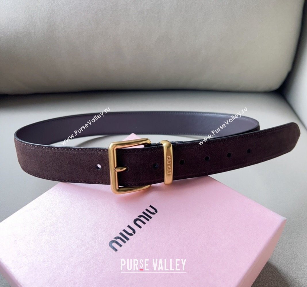 Miu Miu Suede Belt 3.4cm with Pin Buckle Brown 2024 MM102202 (99-241022051)