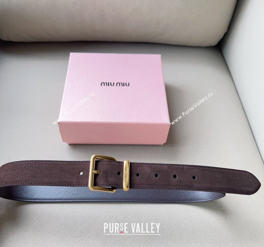 Miu Miu Suede Belt 3.4cm with Pin Buckle Brown 2024 MM102202 (99-241022051)