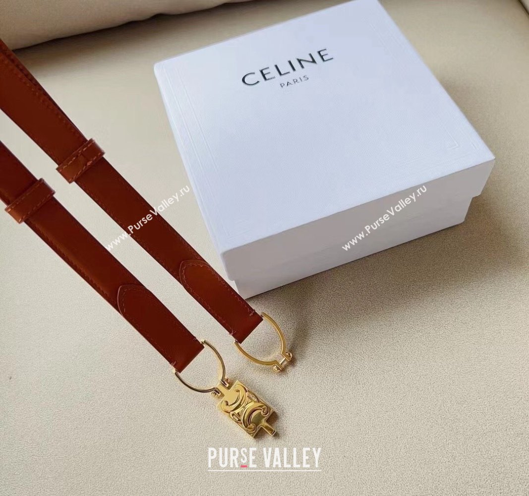 Celine Small Calfskin Belt 1.8cm with Logo Chain 2024 CE102205 (99-241022045)