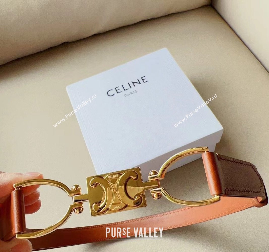 Celine Small Calfskin Belt 1.8cm with Logo Chain 2024 CE102205 (99-241022045)