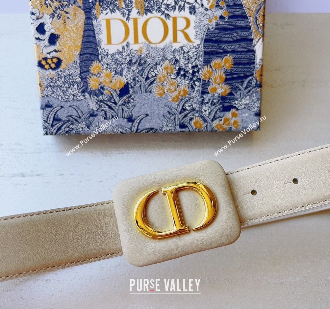 Dior Bobby Calfskin Belt 3.4cm with CD Buckle White 2024 (99-241022003)