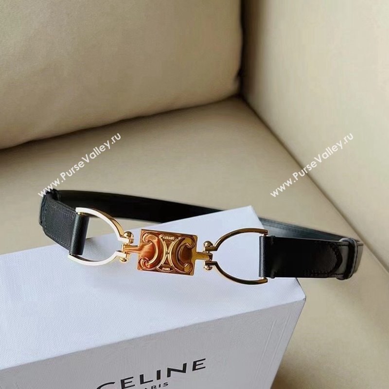 Celine Small Calfskin Belt 1.8cm with Logo Chain Black 2024 CE102205 (99-241022046)