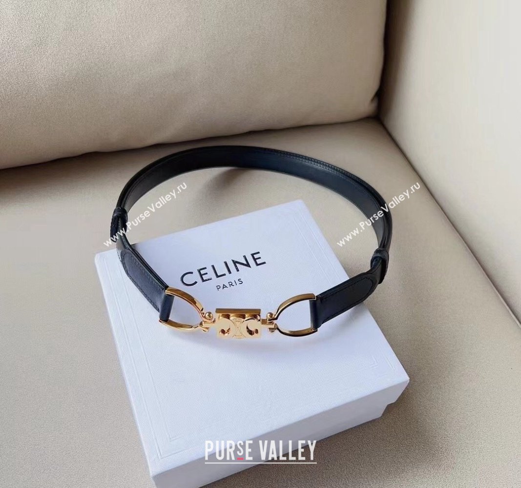 Celine Small Calfskin Belt 1.8cm with Logo Chain Black 2024 CE102205 (99-241022046)