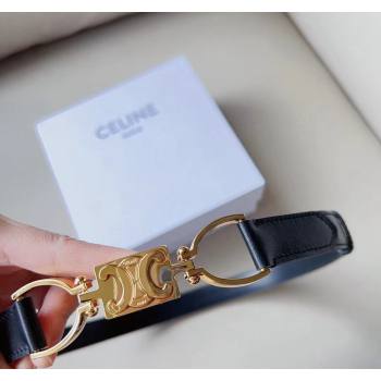 Celine Small Calfskin Belt 1.8cm with Logo Chain Black 2024 CE102205 (99-241022046)