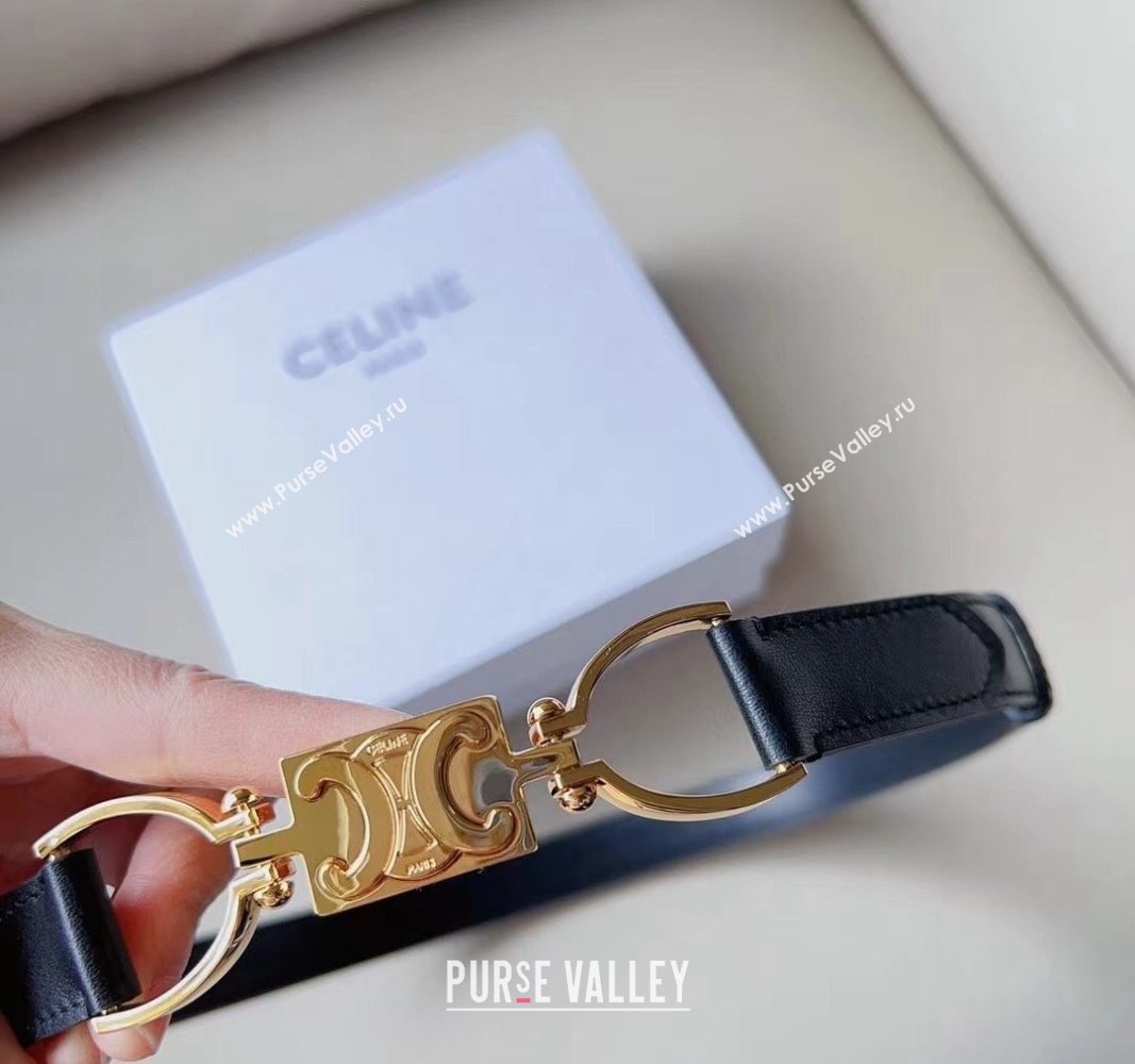 Celine Small Calfskin Belt 1.8cm with Logo Chain Black 2024 CE102205 (99-241022046)