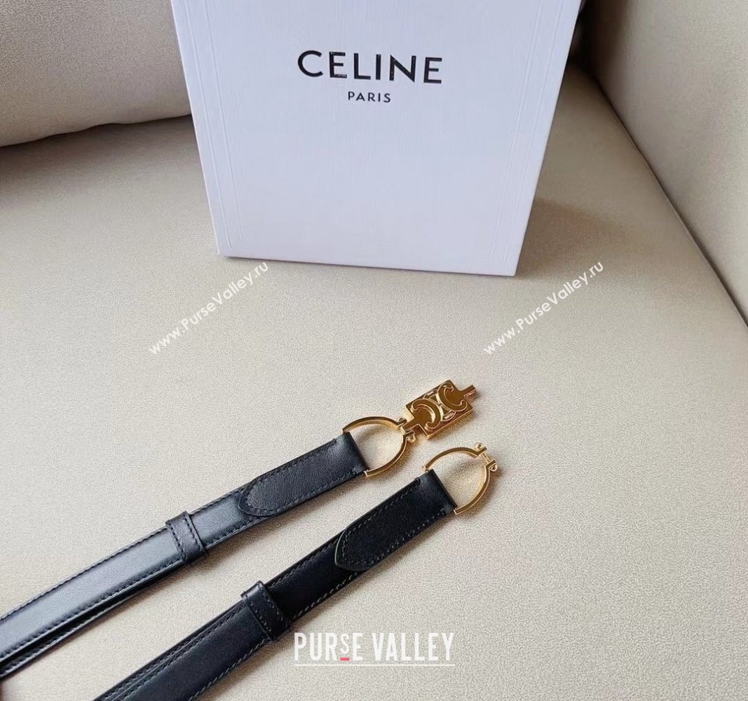 Celine Small Calfskin Belt 1.8cm with Logo Chain Black 2024 CE102205 (99-241022046)