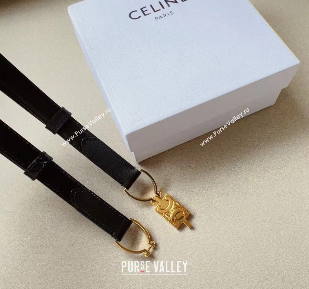 Celine Small Calfskin Belt 1.8cm with Logo Chain Black 2024 CE102205 (99-241022046)