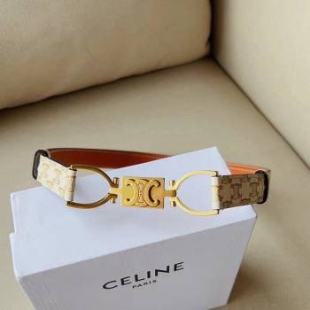 Celine Small Triomphe Canvas Belt 1.8cm with Logo Chain White 2024 CE102205 (99-241022048)