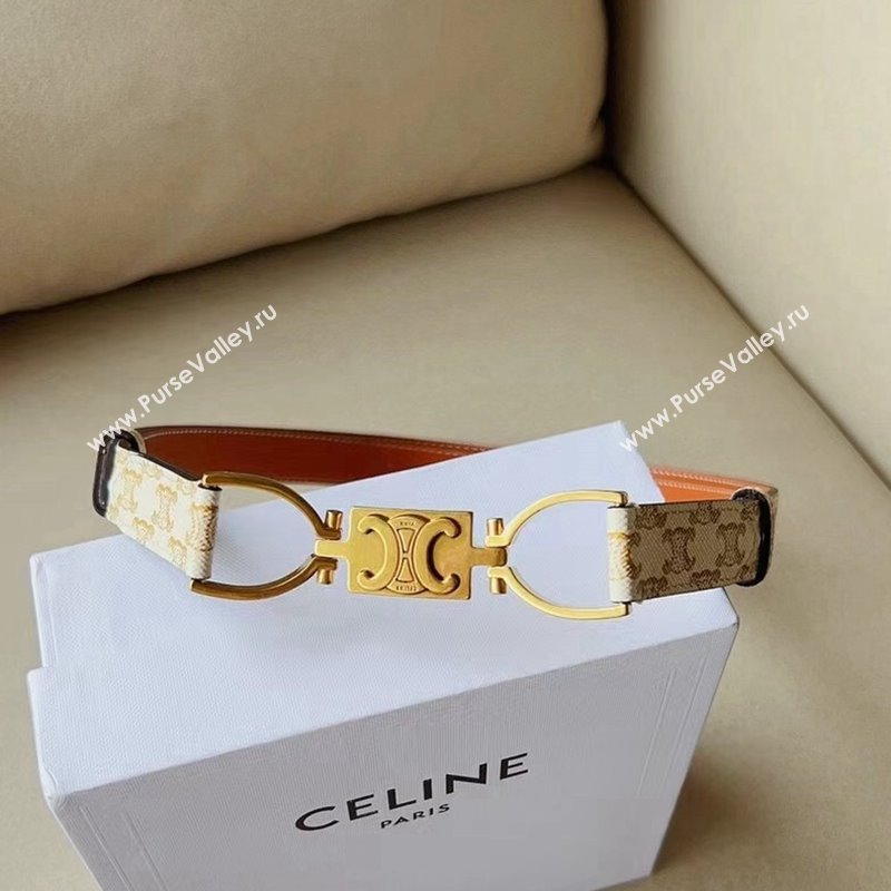 Celine Small Triomphe Canvas Belt 1.8cm with Logo Chain White 2024 CE102205 (99-241022048)