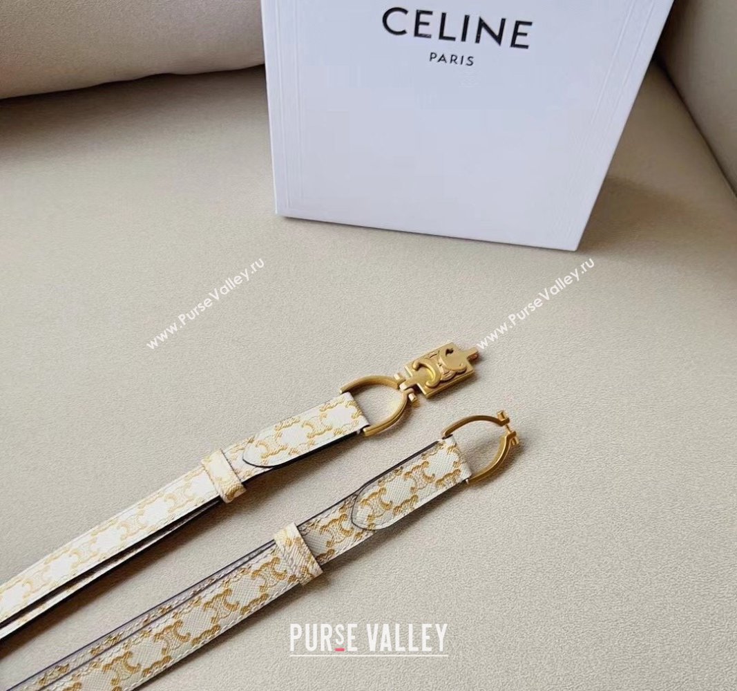 Celine Small Triomphe Canvas Belt 1.8cm with Logo Chain White 2024 CE102205 (99-241022048)