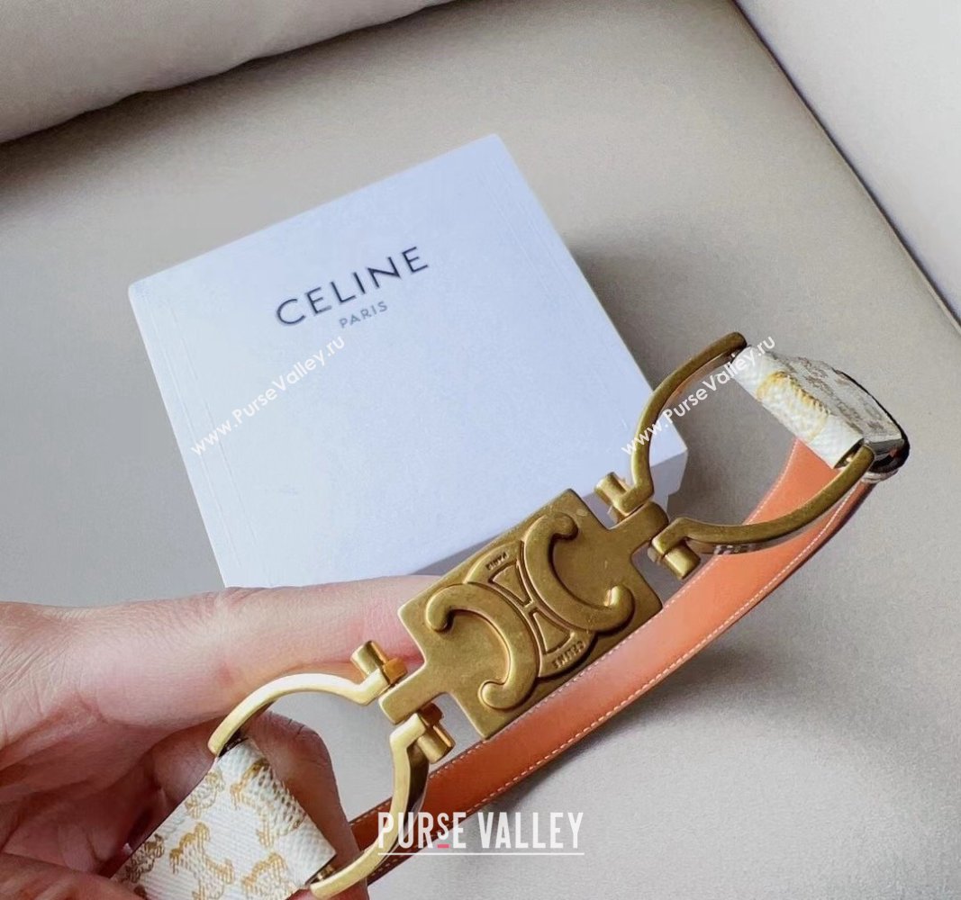 Celine Small Triomphe Canvas Belt 1.8cm with Logo Chain White 2024 CE102205 (99-241022048)