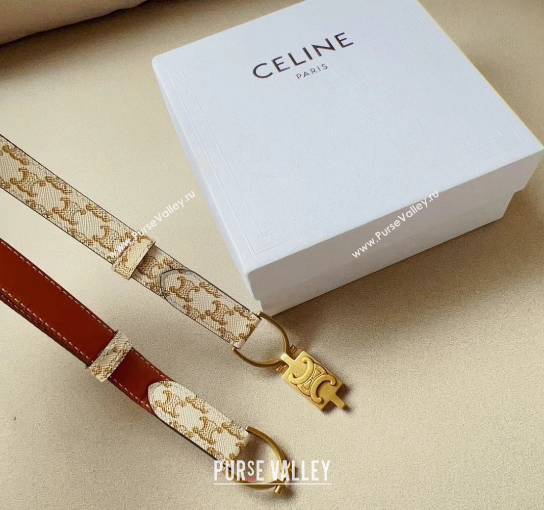 Celine Small Triomphe Canvas Belt 1.8cm with Logo Chain White 2024 CE102205 (99-241022048)