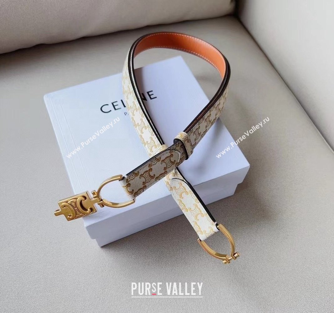 Celine Small Triomphe Canvas Belt 1.8cm with Logo Chain White 2024 CE102205 (99-241022048)