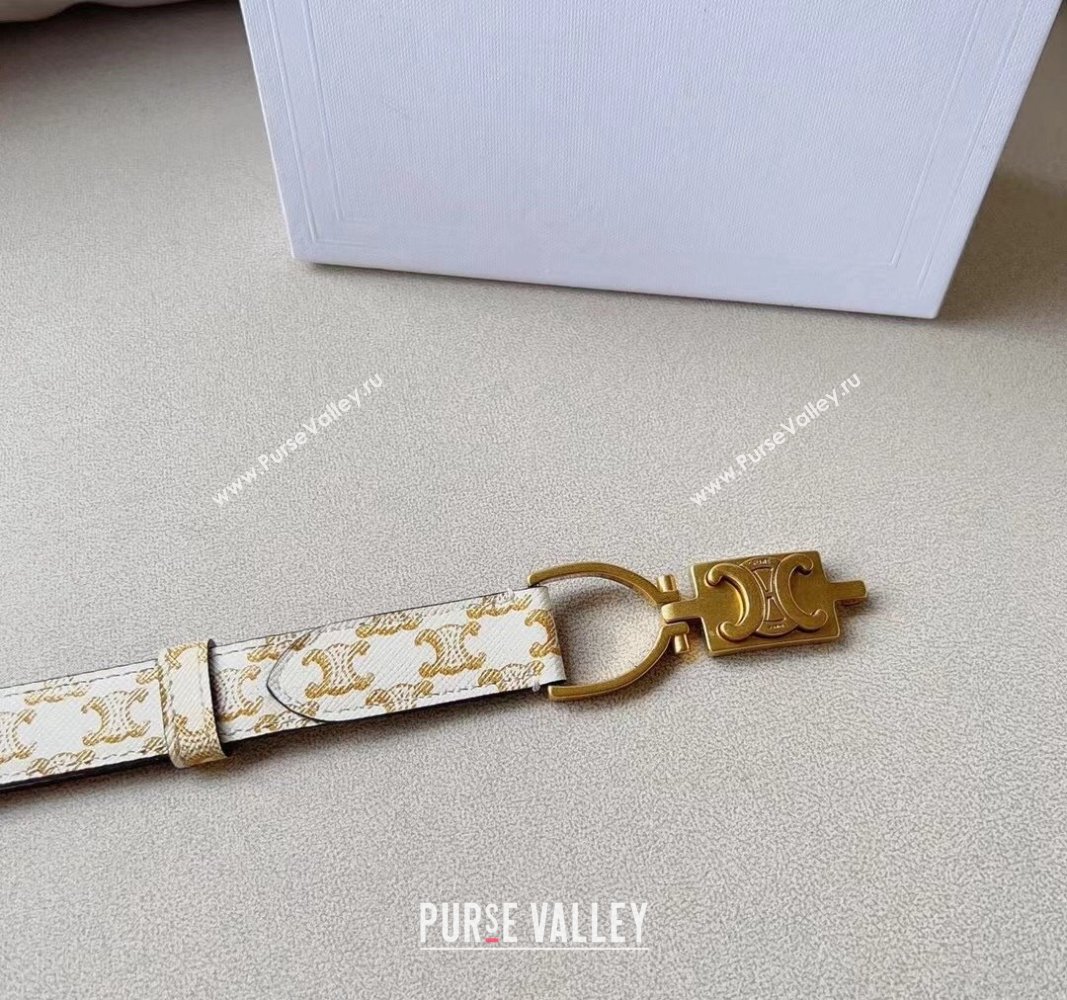 Celine Small Triomphe Canvas Belt 1.8cm with Logo Chain White 2024 CE102205 (99-241022048)