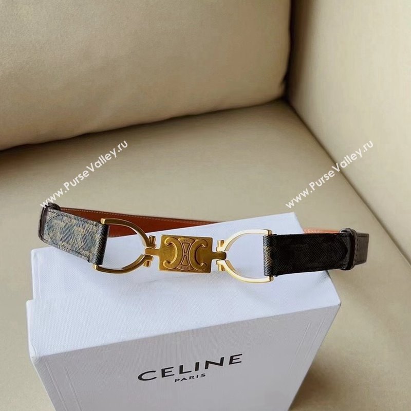 Celine Small Triomphe Canvas Belt 1.8cm with Logo Chain Brown 2024 CE102205 (99-241022049)