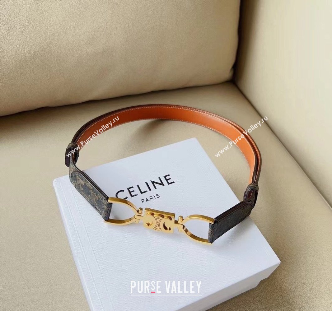 Celine Small Triomphe Canvas Belt 1.8cm with Logo Chain Brown 2024 CE102205 (99-241022049)