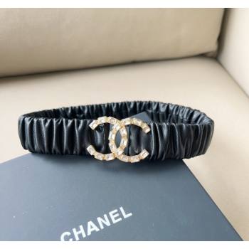 Chanel Stretch Calfskin Belt 3cm with Strass CC Black/Gold 2024 CH102203 (99-241022069)