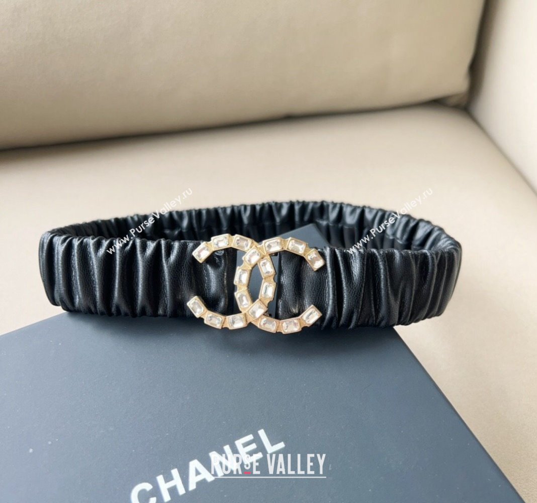 Chanel Stretch Calfskin Belt 3cm with Strass CC Black/Gold 2024 CH102203 (99-241022069)