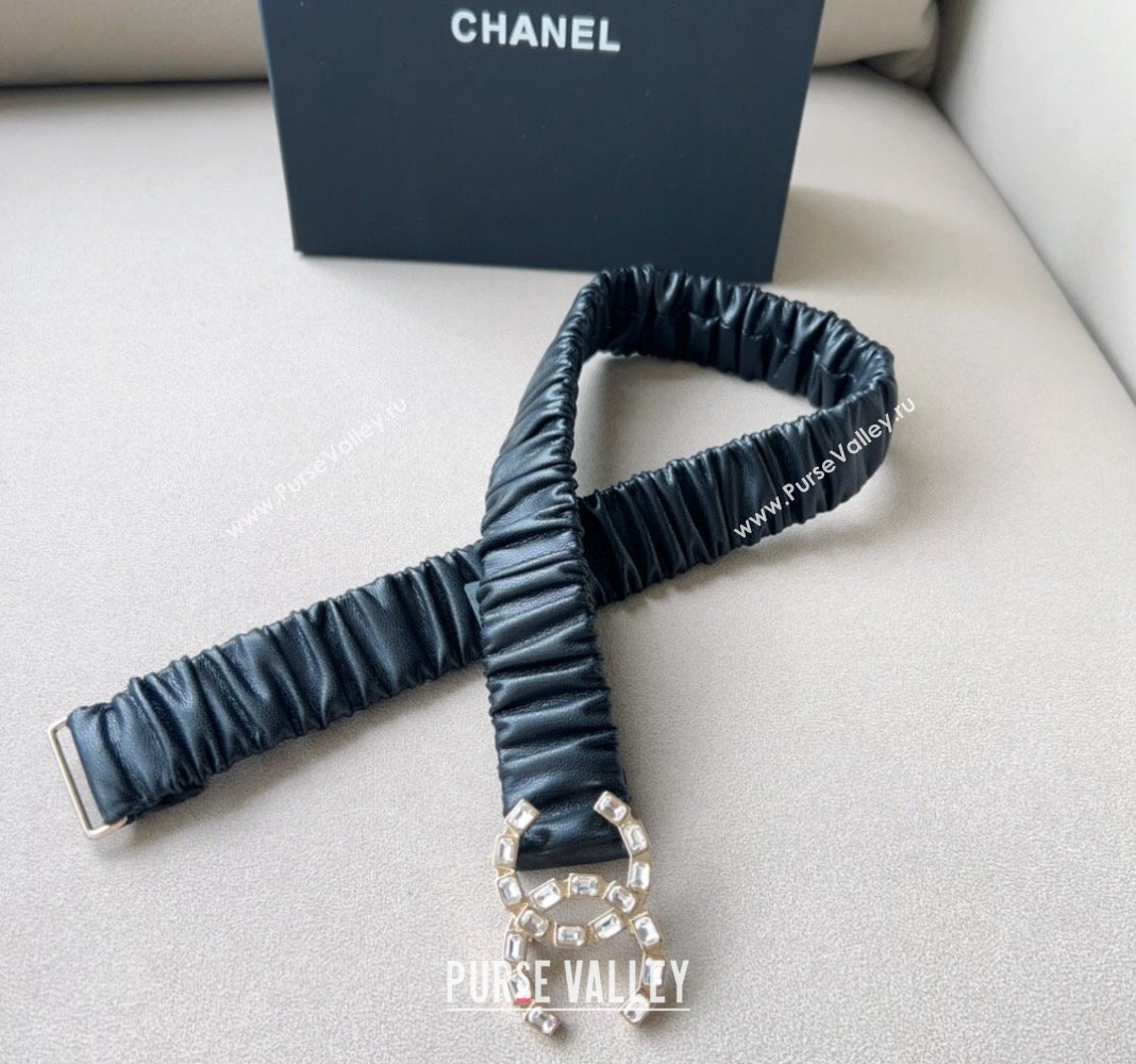 Chanel Stretch Calfskin Belt 3cm with Strass CC Black/Gold 2024 CH102203 (99-241022069)