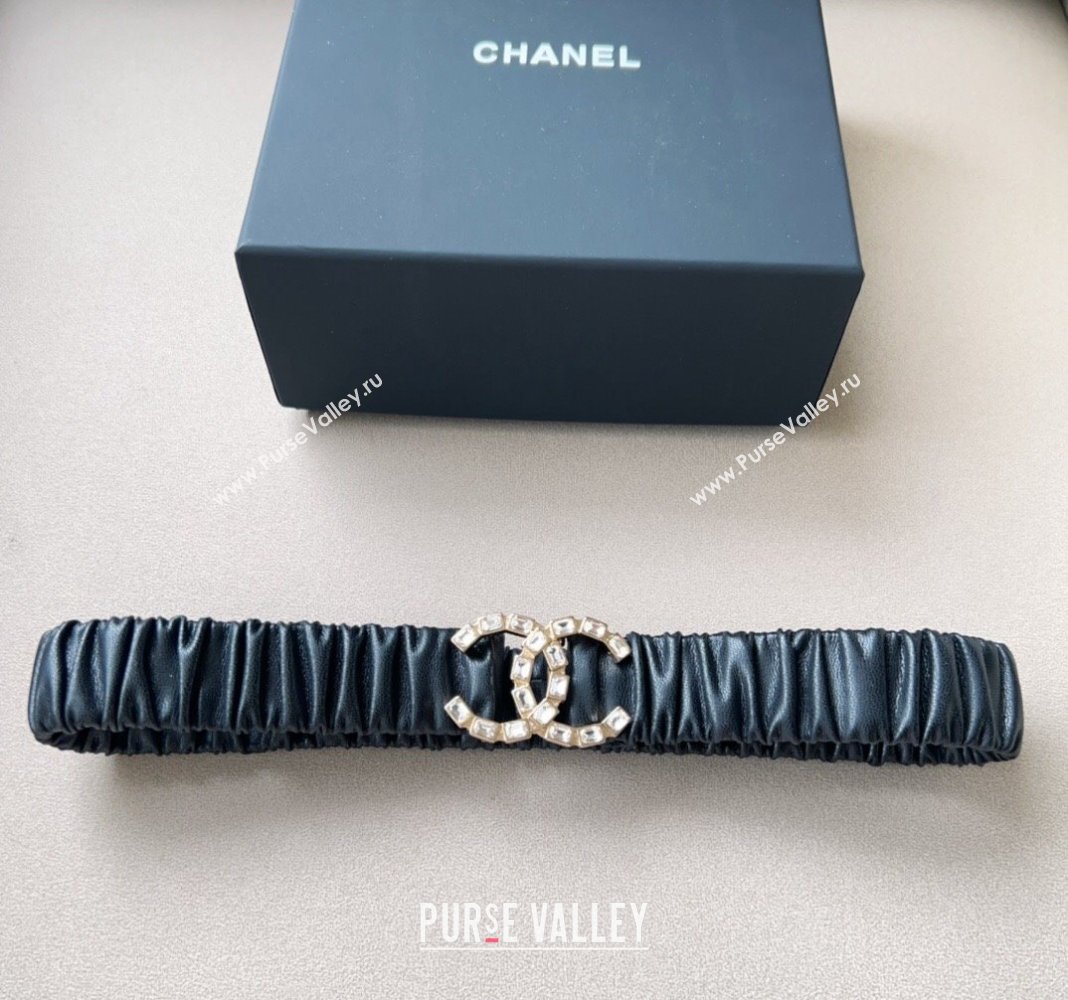 Chanel Stretch Calfskin Belt 3cm with Strass CC Black/Gold 2024 CH102203 (99-241022069)