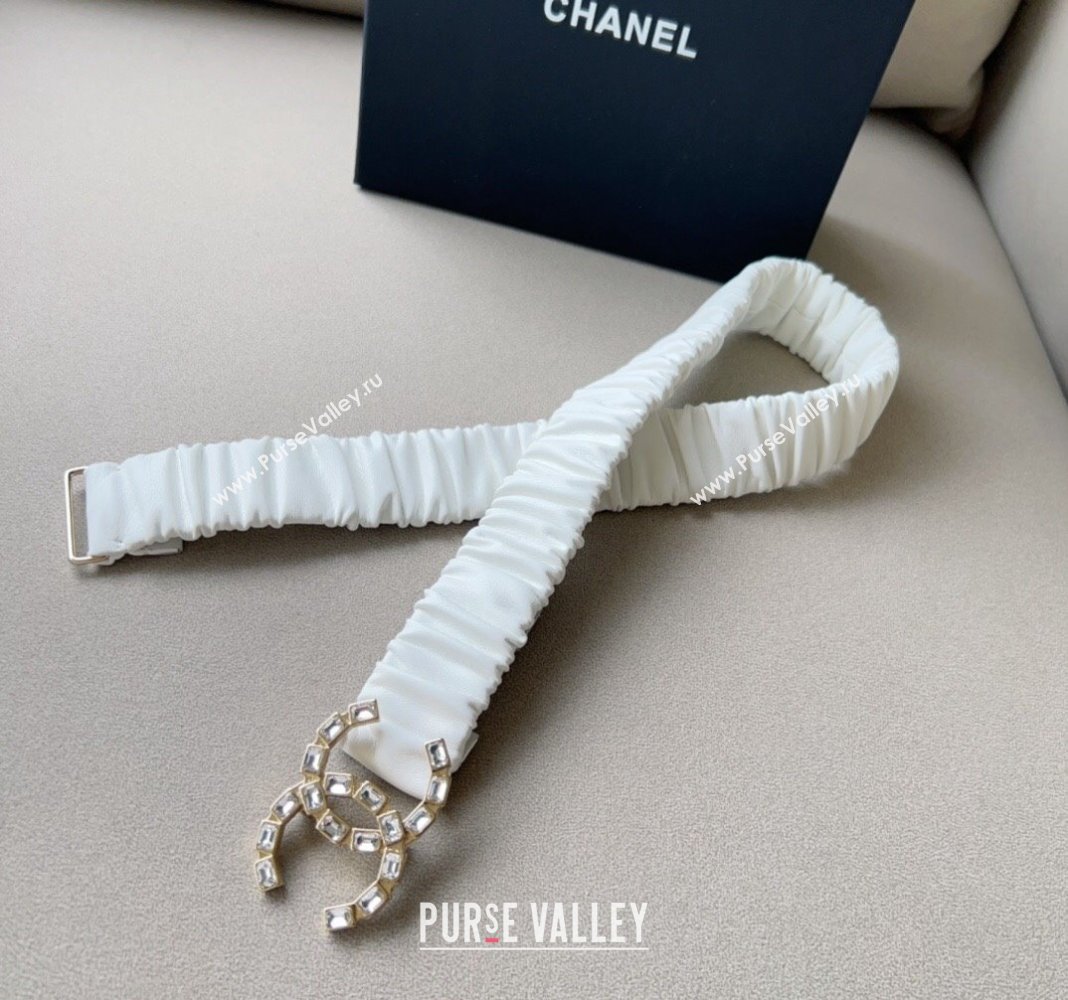 Chanel Stretch Calfskin Belt 3cm with Strass CC White/Gold 2024 CH102203 (99-241022070)