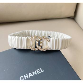 Chanel Stretch Calfskin Belt 3cm with Strass CC White/Gold 2024 CH102203 (99-241022070)