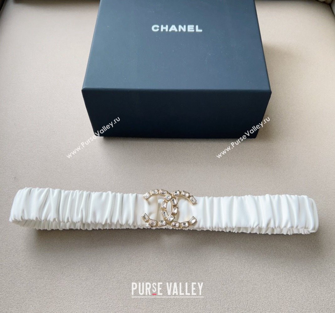 Chanel Stretch Calfskin Belt 3cm with Strass CC White/Gold 2024 CH102203 (99-241022070)