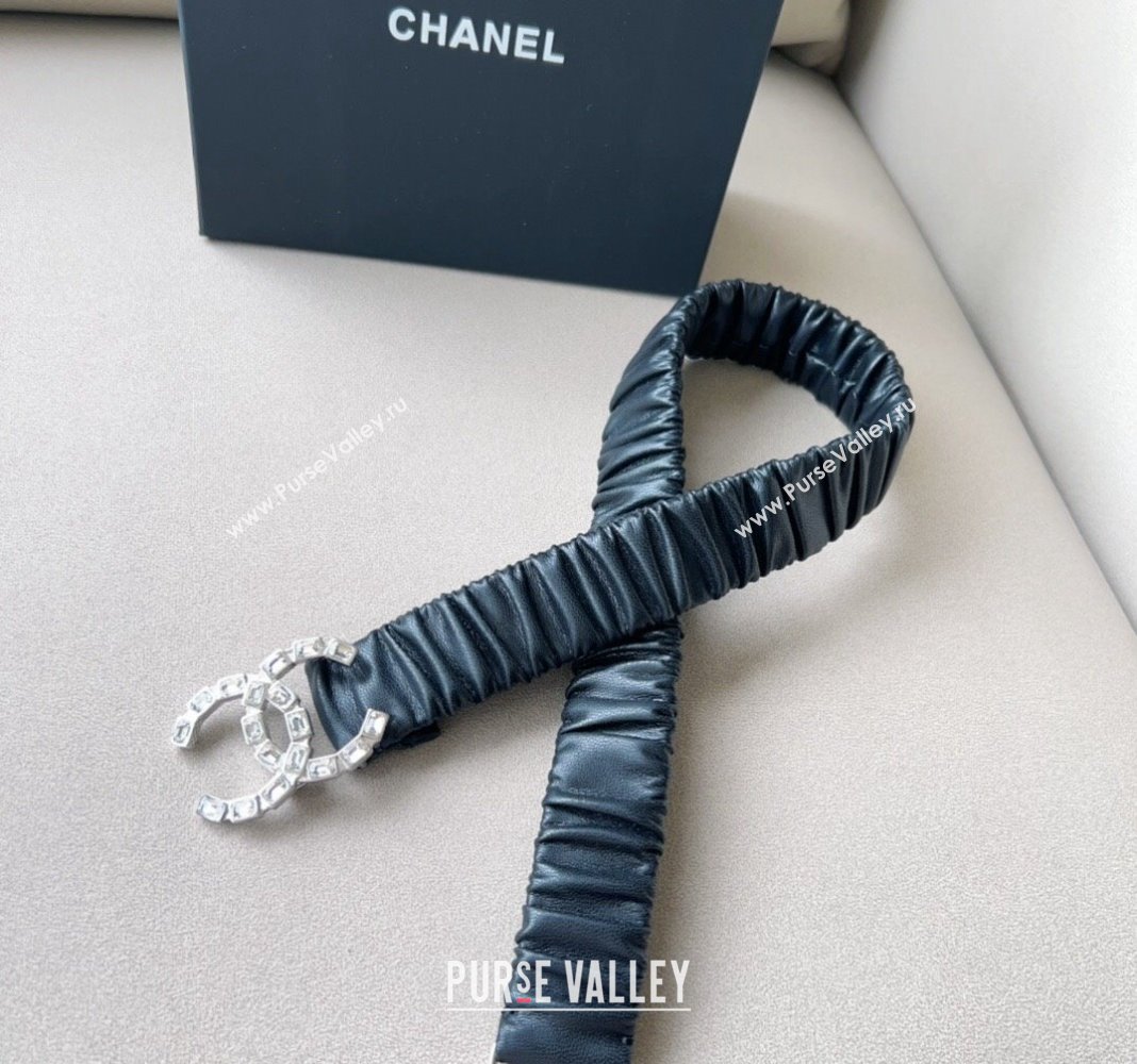 Chanel Stretch Calfskin Belt 3cm with Strass CC Black/Silver 2024 CH102203 (99-241022071)