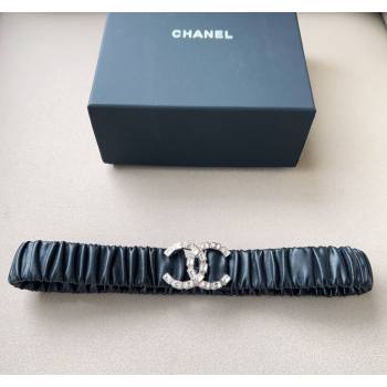 Chanel Stretch Calfskin Belt 3cm with Strass CC Black/Silver 2024 CH102203 (99-241022071)