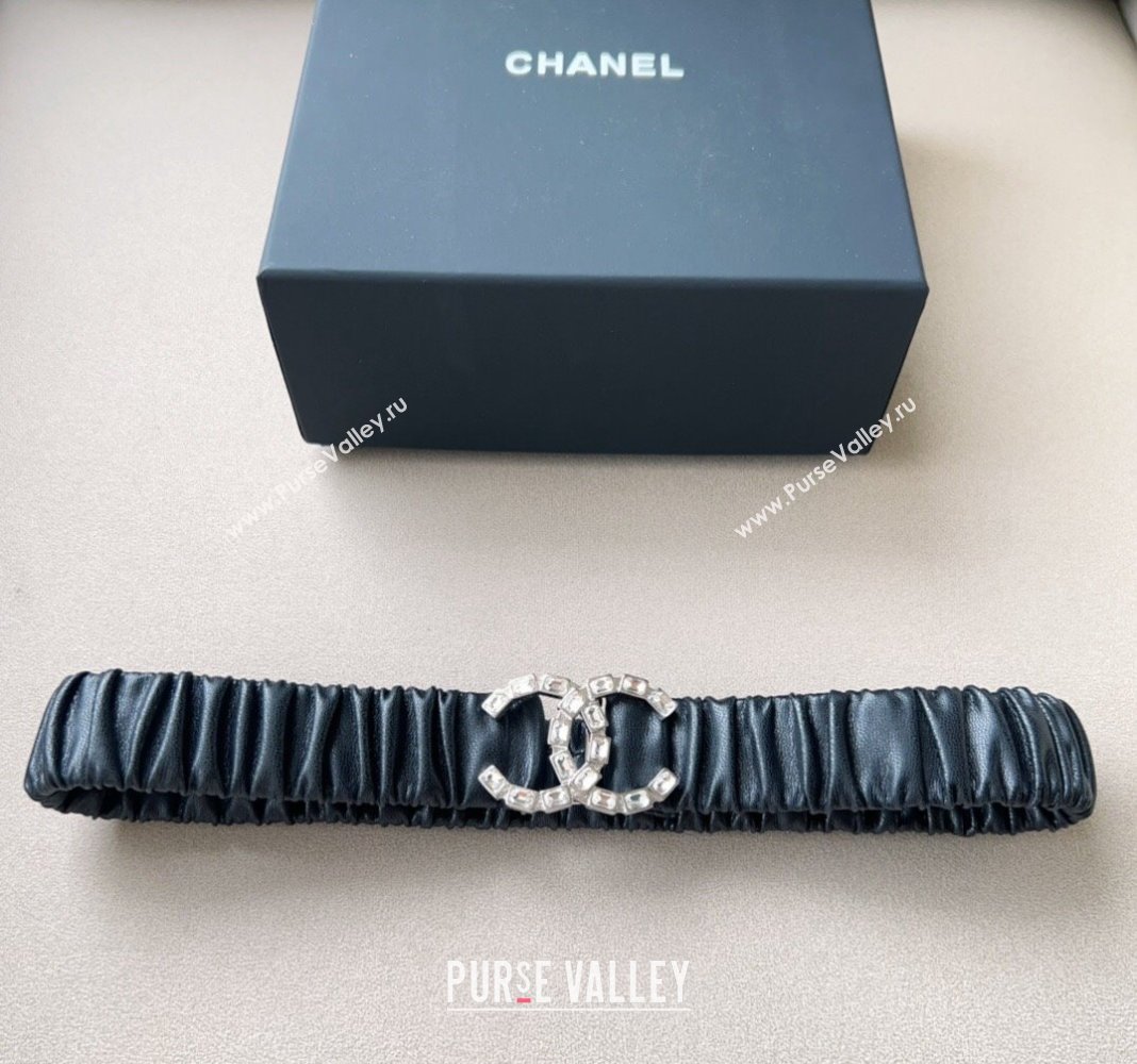 Chanel Stretch Calfskin Belt 3cm with Strass CC Black/Silver 2024 CH102203 (99-241022071)