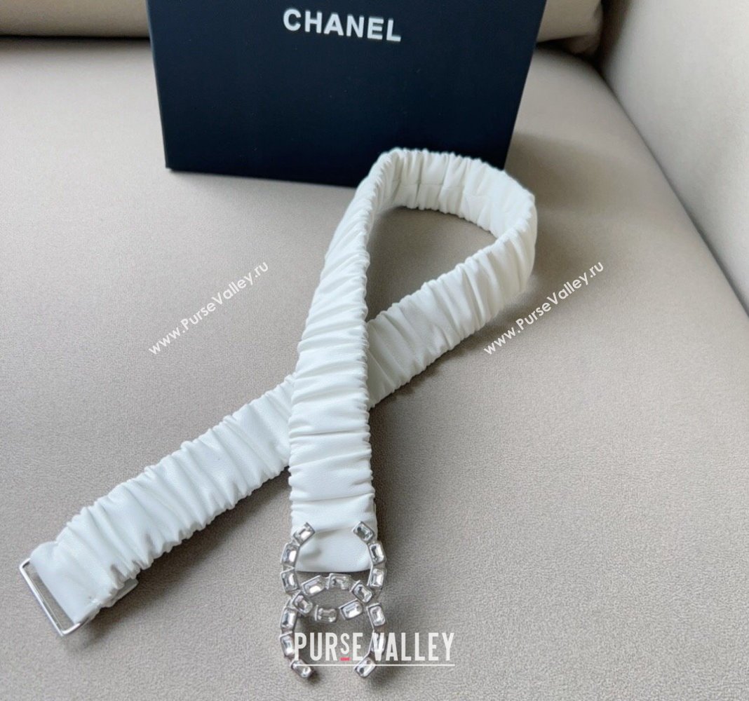 Chanel Stretch Calfskin Belt 3cm with Strass CC White/Silver 2024 CH102203 (99-241022072)