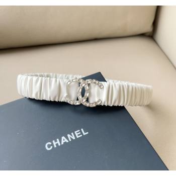 Chanel Stretch Calfskin Belt 3cm with Strass CC White/Silver 2024 CH102203 (99-241022072)